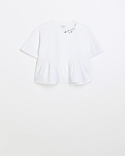 Girls white short sleeve peplum crop t-shirt