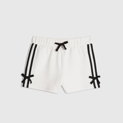 Girls White Side Stripe Bow Shorts