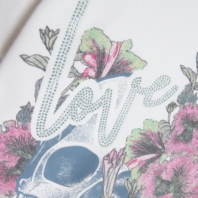 Girls White skull Embellished Graphic t-shirt