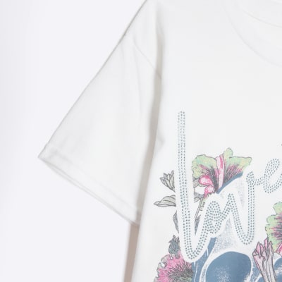 Girls White skull Embellished Graphic t-shirt