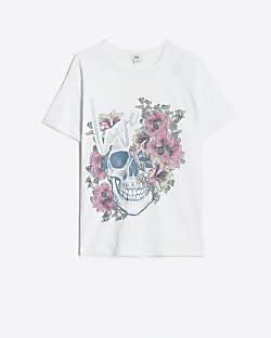 Girls White skull Embellished Graphic t-shirt