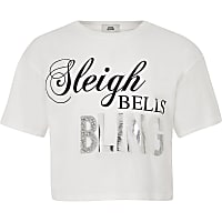 Girls white ‘Sleigh bells’ Christmas T-shirt