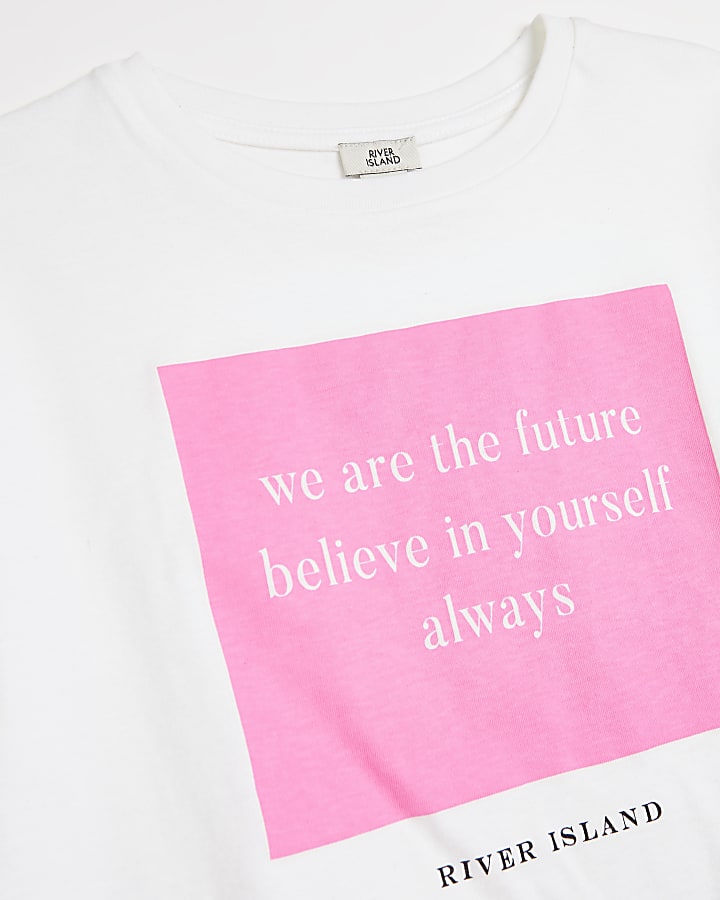 Girls white slogan printed t-shirt