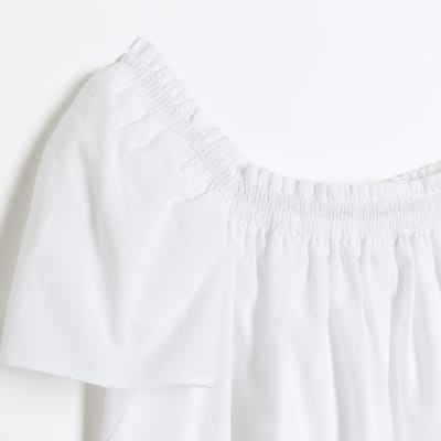 Girls white square neck blouse