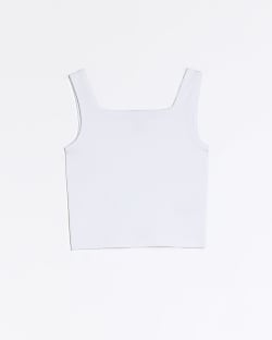 Girls White Square Neck Crop vest top