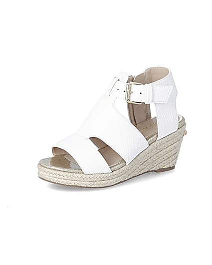 360 degree animation of product Girls white strappy wedge sandals frame-1