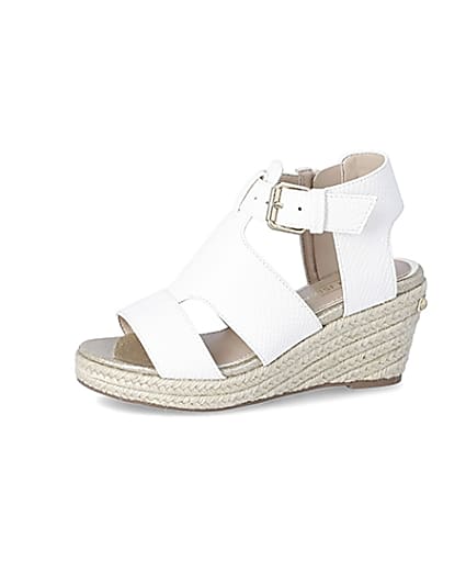 360 degree animation of product Girls white strappy wedge sandals frame-2