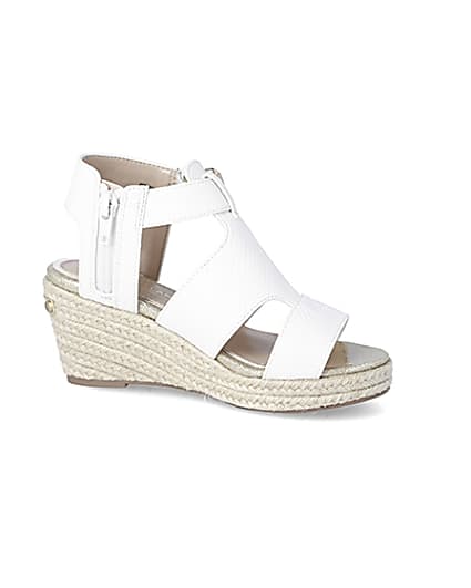 360 degree animation of product Girls white strappy wedge sandals frame-16