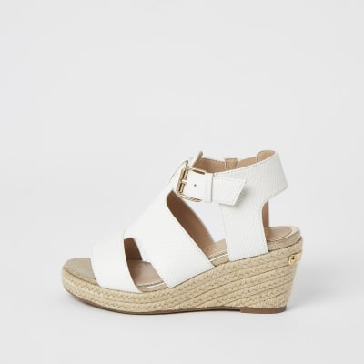 Girls white strappy wedge sandals | River Island