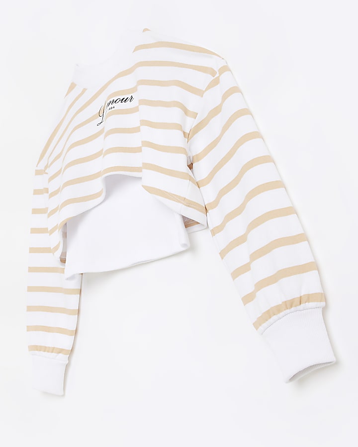 Girls white stripe 2 in 1 sweatshirt