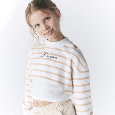Girls white stripe 2 in 1 sweatshirt