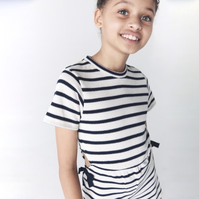 Girls white striped ribbed playsuit