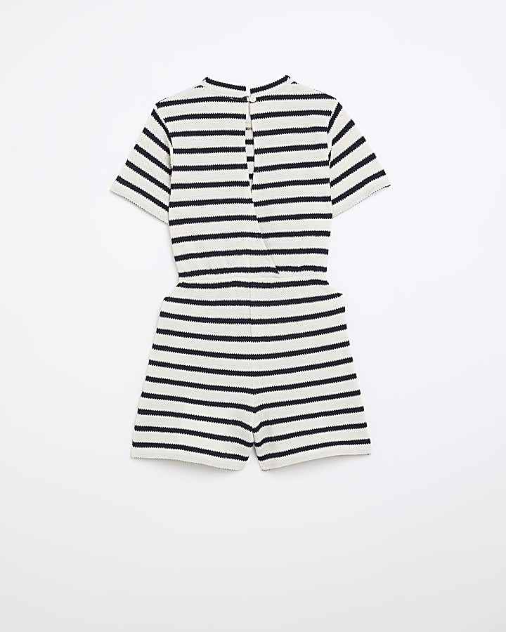 Girls white striped ribbed playsuit