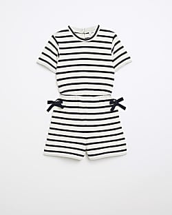 Girls white striped ribbed playsuit
