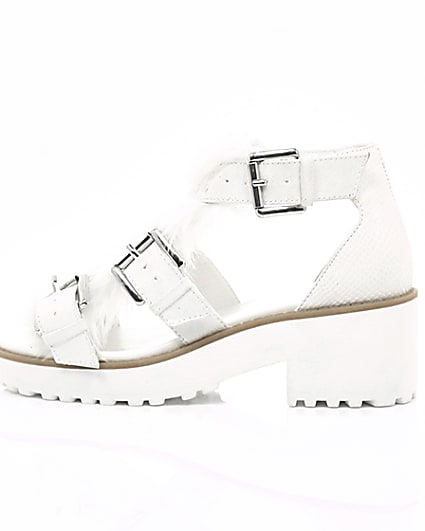 360 degree animation of product Girls white stud fur trim clumpy sandals frame-21