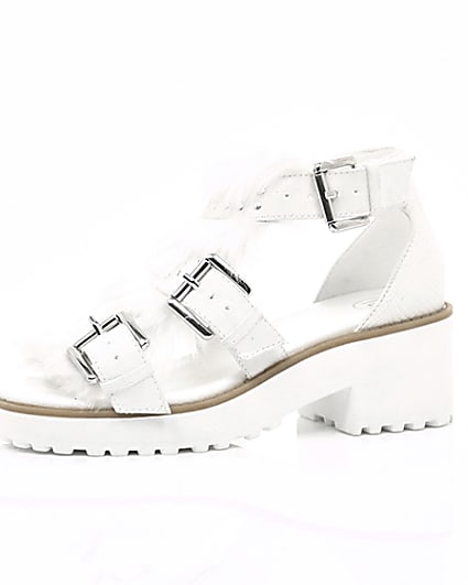 360 degree animation of product Girls white stud fur trim clumpy sandals frame-23