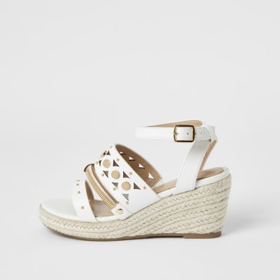 girls white wedge sandals