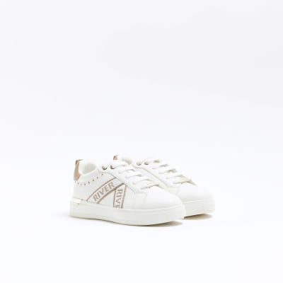 Girls white 2024 leather trainers