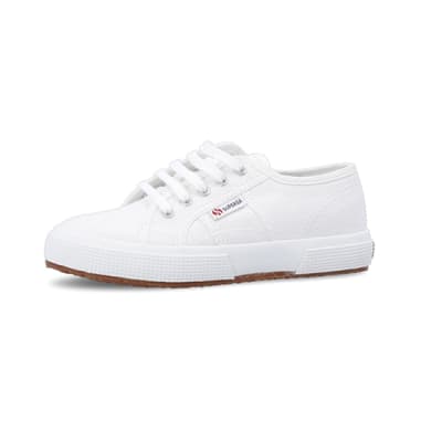360 degree animation of product Girls white Superga lace up canvas trainers frame-2