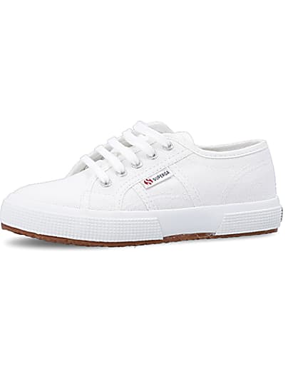 360 degree animation of product Girls white Superga lace up canvas trainers frame-2