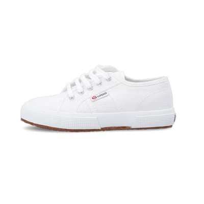 360 degree animation of product Girls white Superga lace up canvas trainers frame-3