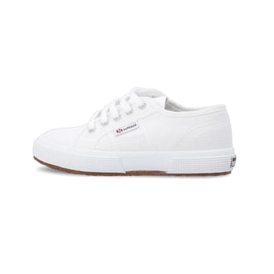 360 degree animation of product Girls white Superga lace up canvas trainers frame-4