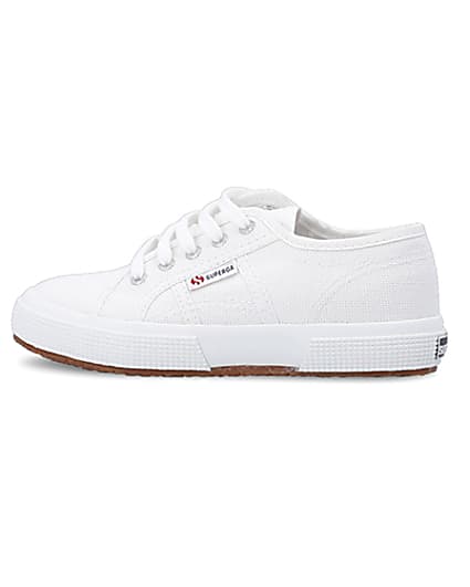 360 degree animation of product Girls white Superga lace up canvas trainers frame-4
