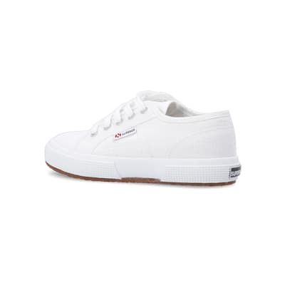 360 degree animation of product Girls white Superga lace up canvas trainers frame-5