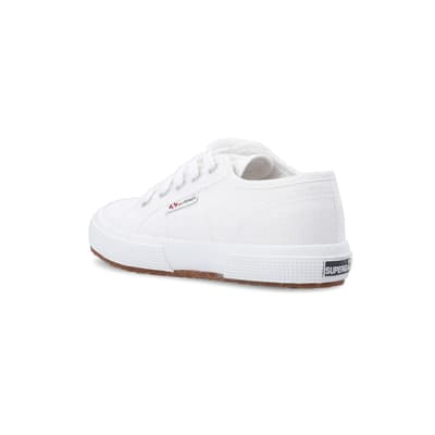 360 degree animation of product Girls white Superga lace up canvas trainers frame-6