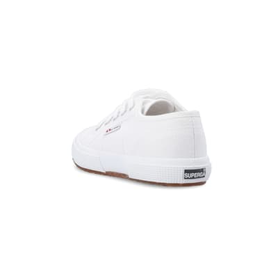 360 degree animation of product Girls white Superga lace up canvas trainers frame-7