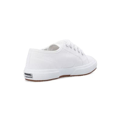360 degree animation of product Girls white Superga lace up canvas trainers frame-12