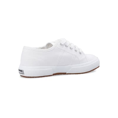 360 degree animation of product Girls white Superga lace up canvas trainers frame-13