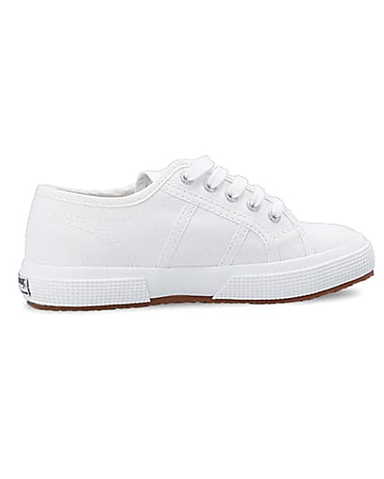 360 degree animation of product Girls white Superga lace up canvas trainers frame-14