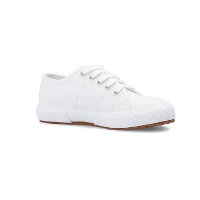 Girls white Superga lace up canvas trainers River Island