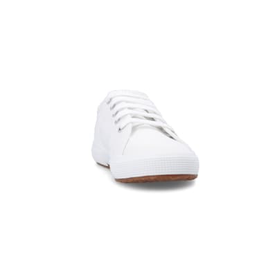 360 degree animation of product Girls white Superga lace up canvas trainers frame-20