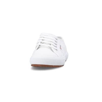 360 degree animation of product Girls white Superga lace up canvas trainers frame-22