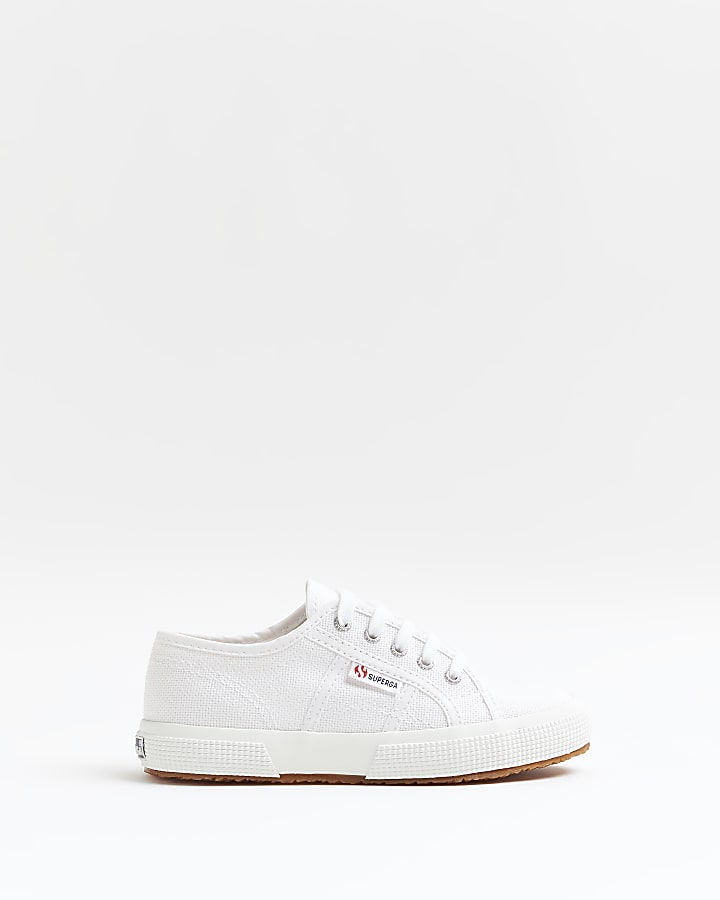 Girls white Superga lace up canvas trainers