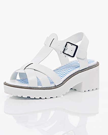 360 degree animation of product Girls white T-bar chunky sandals frame-0