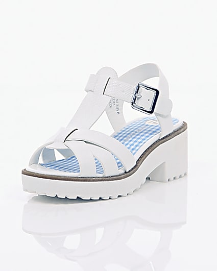360 degree animation of product Girls white T-bar chunky sandals frame-1