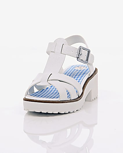 360 degree animation of product Girls white T-bar chunky sandals frame-2