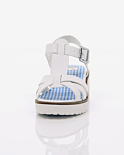 360 degree animation of product Girls white T-bar chunky sandals frame-3