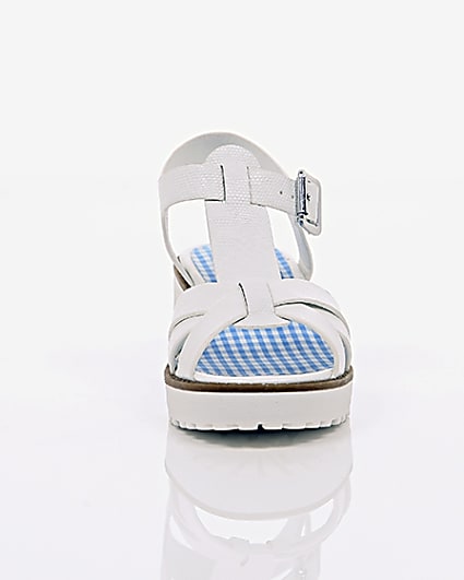 360 degree animation of product Girls white T-bar chunky sandals frame-4