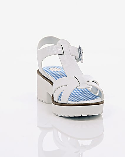 360 degree animation of product Girls white T-bar chunky sandals frame-5