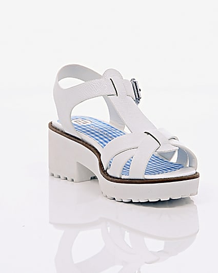 360 degree animation of product Girls white T-bar chunky sandals frame-6