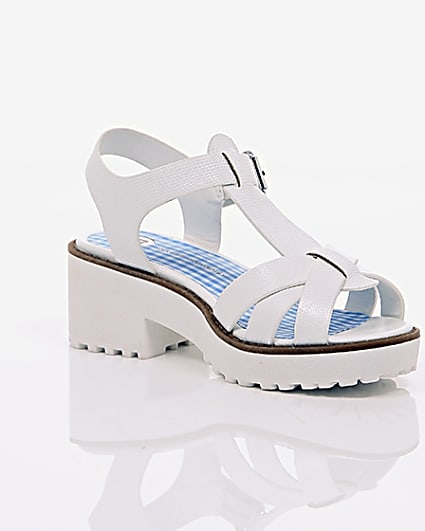 360 degree animation of product Girls white T-bar chunky sandals frame-7