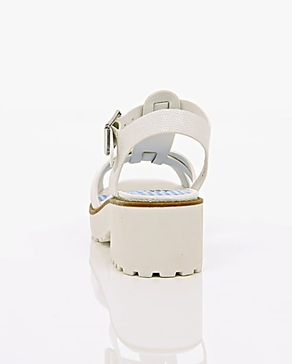 360 degree animation of product Girls white T-bar chunky sandals frame-16