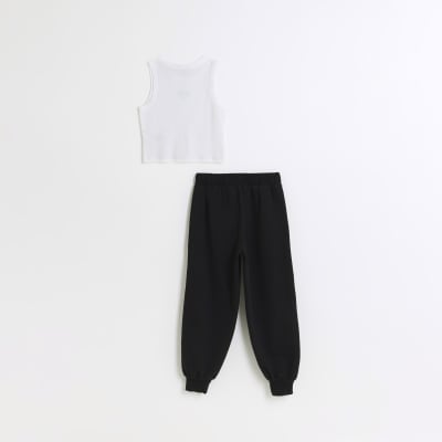 Girls white tank top and joggers set