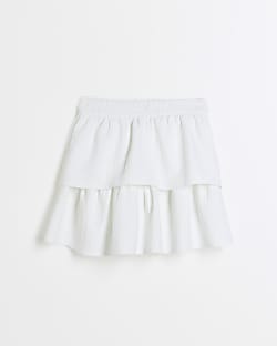 Girls white textured pull on skirt
