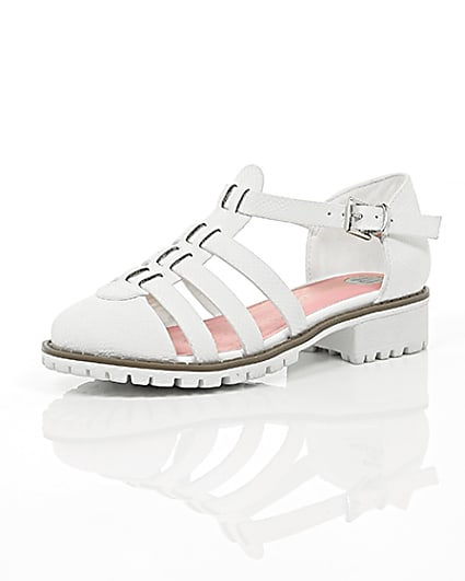 360 degree animation of product Girls white textured sandals frame-0