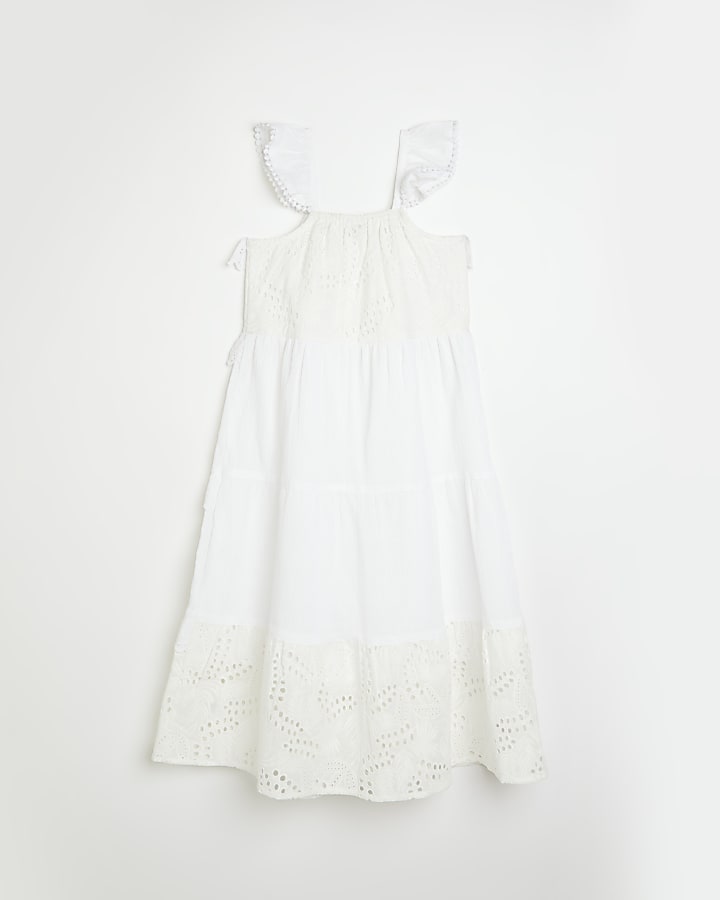 Girls white tiered broderie maxi dress